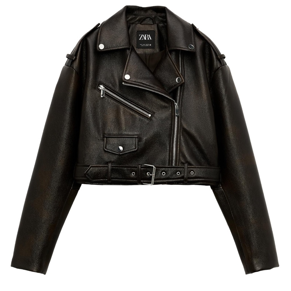 Zara Shiny Biker Brown Jacket 3046/058/716 size XS